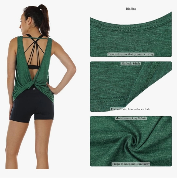 Icyzone Green Twist Backless Athletic Work Out Tank Top Womens Medium - Picture 4 of 7